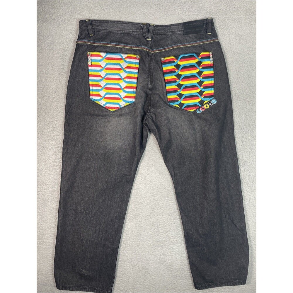VTG Y2K Coogi Baggy Jeans Mens 44x34.5 Black Denim Big & Tall Embroidered EUC
